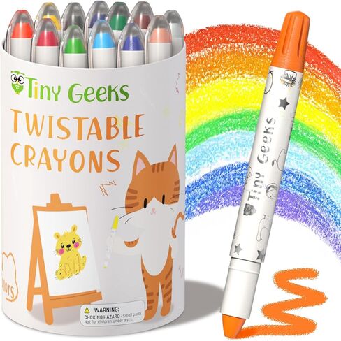 12 Twistable Crayons - Non Toxic, Washable Crayons for Toddlers, Kids Ages 3-8 - Easy To Hold - Perfect Coloring Gift for Boys and Girls - Unleash Colorful Fun in Kuwait