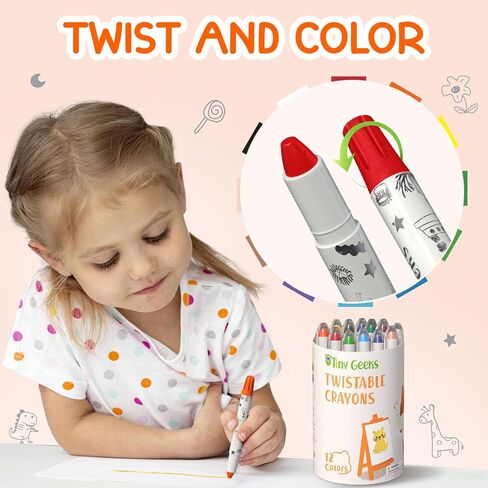 12 Twistable Crayons - Non Toxic, Washable Crayons for Toddlers, Kids Ages 3-8 - Easy To Hold - Perfect Coloring Gift for Boys and Girls - Unleash Colorful Fun in Kuwait