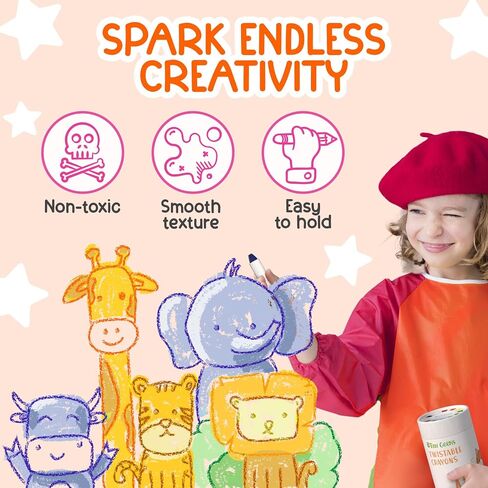 12 Twistable Crayons - Non Toxic, Washable Crayons for Toddlers, Kids Ages 3-8 - Easy To Hold - Perfect Coloring Gift for Boys and Girls - Unleash Colorful Fun in Kuwait