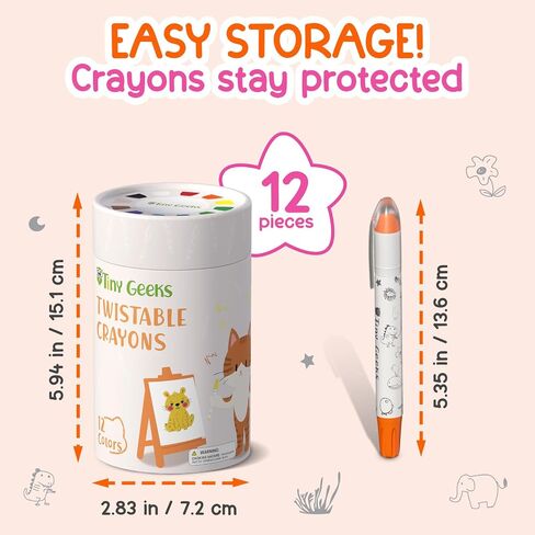 12 Twistable Crayons - Non Toxic, Washable Crayons for Toddlers, Kids Ages 3-8 - Easy To Hold - Perfect Coloring Gift for Boys and Girls - Unleash Colorful Fun in Kuwait