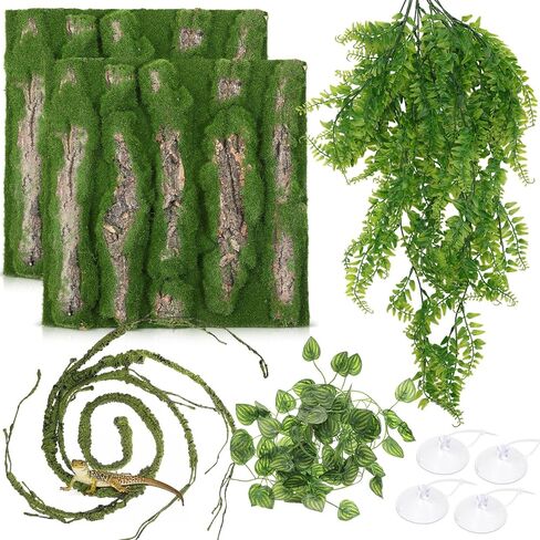 Reptile Plants for Terrarium Bearded Dragon Includes Moss Bark Hanging Plant Vines Artificial Leaves Flexible Vines Jungle Climbing Branch for Leopard Gecko Tank Decor in Saudi Arabia