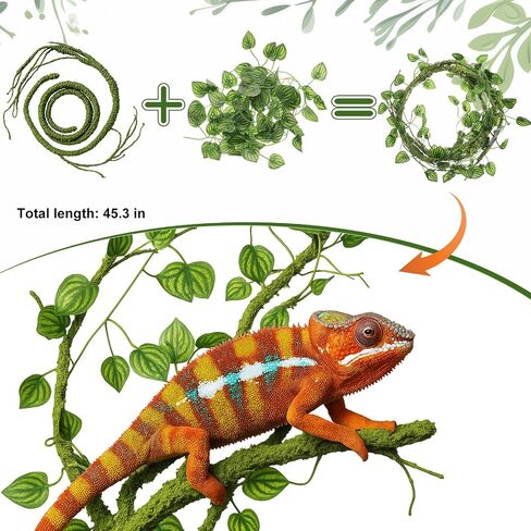 Reptile Plants for Terrarium Bearded Dragon Includes Moss Bark Hanging Plant Vines Artificial Leaves Flexible Vines Jungle Climbing Branch for Leopard Gecko Tank Decor in Saudi Arabia