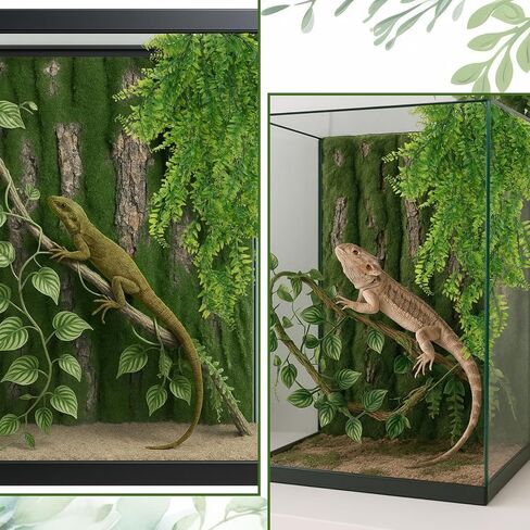 Reptile Plants for Terrarium Bearded Dragon Includes Moss Bark Hanging Plant Vines Artificial Leaves Flexible Vines Jungle Climbing Branch for Leopard Gecko Tank Decor in Saudi Arabia