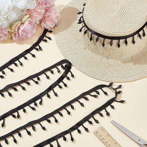 arricraft 4M (4.37 Yards) Black Teardrop Beaded Tassel Trim, Irregular Acrylic Bead Tassel Sewing Beaded Tassel Trim for DIY Sewing Craft Clothing Home Curtain Decoration in Saudi Arabia