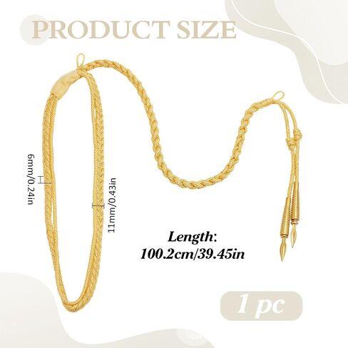 MAYJOYDIY Golden Shoulder Epaulets Aiguillette 36.77x0.63 inch Brass Round End Traditional Braided Shoulder Cord Badge for Army and Stage Performance Clothes Decoration Uniform Accessory in Saudi Arabia
