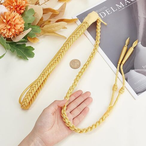 MAYJOYDIY Golden Shoulder Epaulets Aiguillette 36.77x0.63 inch Brass Round End Traditional Braided Shoulder Cord Badge for Army and Stage Performance Clothes Decoration Uniform Accessory in Saudi Arabia