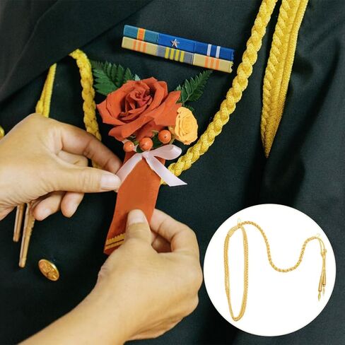 MAYJOYDIY Golden Shoulder Epaulets Aiguillette 36.77x0.63 inch Brass Round End Traditional Braided Shoulder Cord Badge for Army and Stage Performance Clothes Decoration Uniform Accessory in Saudi Arabia