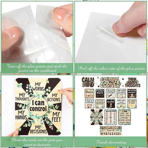 17 Pcs Calming Corner Classroom Decorations Bulletin Board Set Calm Down Posters Feelings Chart Mental Health Therapy Emotions Wall Decor for Kindergarten Preschool (Eucalyptus) in Saudi Arabia