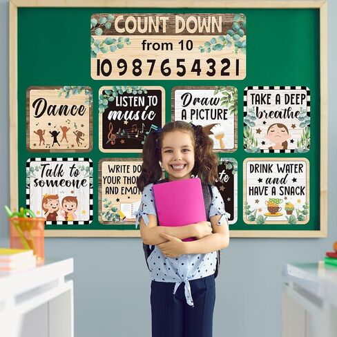 17 Pcs Calming Corner Classroom Decorations Bulletin Board Set Calm Down Posters Feelings Chart Mental Health Therapy Emotions Wall Decor for Kindergarten Preschool (Eucalyptus) in Saudi Arabia