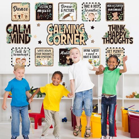 17 Pcs Calming Corner Classroom Decorations Bulletin Board Set Calm Down Posters Feelings Chart Mental Health Therapy Emotions Wall Decor for Kindergarten Preschool (Eucalyptus) in Saudi Arabia