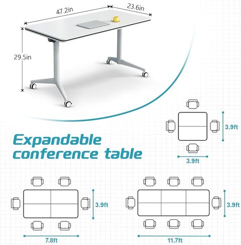 طاولة المؤتمرات ، طاولة قاعة المؤتمرات القابلة للطي ، طاولات المؤتمرات البيضاء الحديثة مع عجلات متنقلة ، لقاعات المؤتمرات والمكاتب وغرف الندوة (6pcs 47.2in) in Kuwait