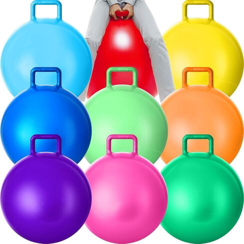 MeOoeck 9 PCS Hopper Ball Carnival لعبة خارجية 22 بوصة قفز كرة نطاط في الهواء الطلق مع مقابض ومضخة الهواء لألعاب المدارس الرياضية (متعدد الألوان) in Kuwait
