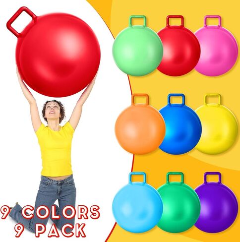 MeOoeck 9 PCS Hopper Ball Carnival لعبة خارجية 22 بوصة قفز كرة نطاط في الهواء الطلق مع مقابض ومضخة الهواء لألعاب المدارس الرياضية (متعدد الألوان) in Kuwait
