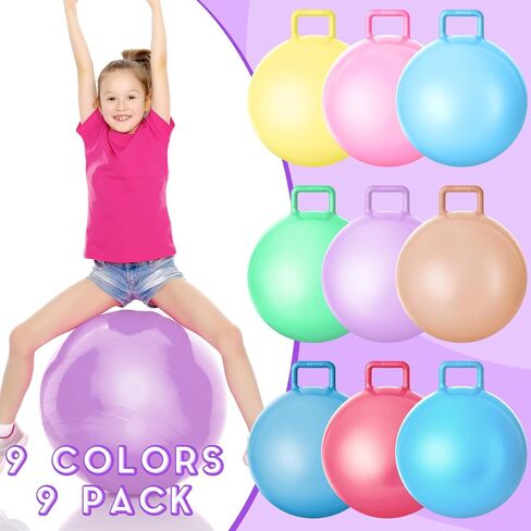 MeOoeck 9 PCS Hopper Ball Carnival لعبة خارجية 22 بوصة قفز كرة نطاط في الهواء الطلق مع مقابض ومضخة الهواء لألعاب المدارس الرياضية (متعدد الألوان) in Kuwait