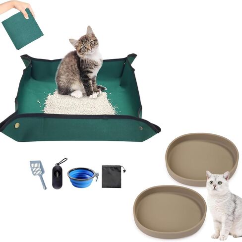 BNOSDM Silicone Cat Food Bowls Portable Litter Box Kit for Car, Hotels, Outings, Temporary Stays in Saudi Arabia