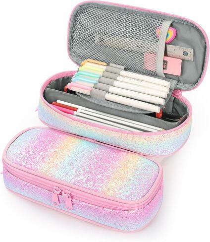 Mibasies Girls Pencil Case for Kids و Multi Inlot Pency Bagust و Pink Blue Rainbow in Kuwait