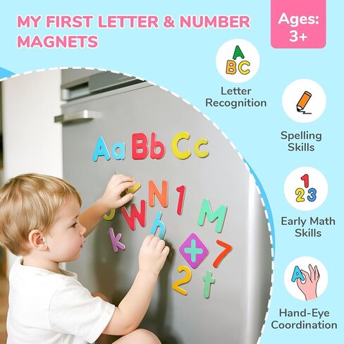 JoyCat Wooden Magnetic Letters and Numbers, Large ABC 123 Alphabet Fridge Magnets for Toddlers & Kids, Uppercase Letters, Math Symbols, Preschool Educational Learning Refrigerator Toy Set (63 PCS) in Saudi Arabia