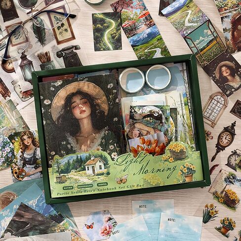 Scrapbooking Supplies Kit, Vintage People Aesthetic Scrapbook Kit, Junk Journal Supplies with Scrapbook Paper, Scrapbook Stickers, A6 Grid Notebook, Stationery, Journaling Supplies for DIY Art Craft in Kuwait