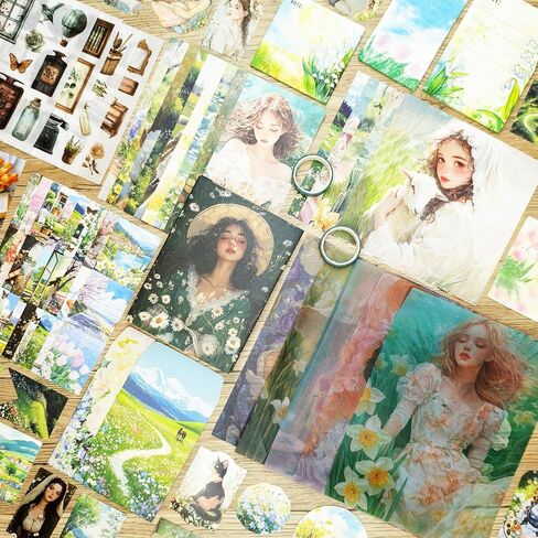 Scrapbooking Supplies Kit, Vintage People Aesthetic Scrapbook Kit, Junk Journal Supplies with Scrapbook Paper, Scrapbook Stickers, A6 Grid Notebook, Stationery, Journaling Supplies for DIY Art Craft in Kuwait