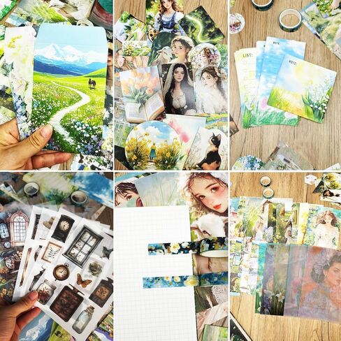 Scrapbooking Supplies Kit, Vintage People Aesthetic Scrapbook Kit, Junk Journal Supplies with Scrapbook Paper, Scrapbook Stickers, A6 Grid Notebook, Stationery, Journaling Supplies for DIY Art Craft in Kuwait