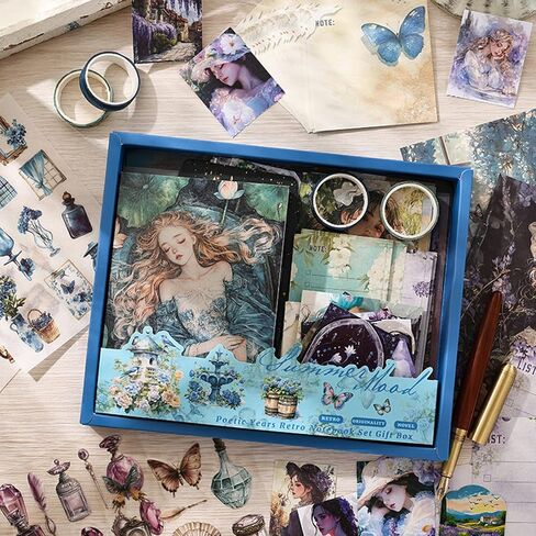 Scrapbooking Supplies Kit, Vintage People Aesthetic Scrapbook Kit, Junk Journal Supplies with Scrapbook Paper, Scrapbook Stickers, A6 Grid Notebook, Stationery, Journaling Supplies for DIY Art Craft in Kuwait