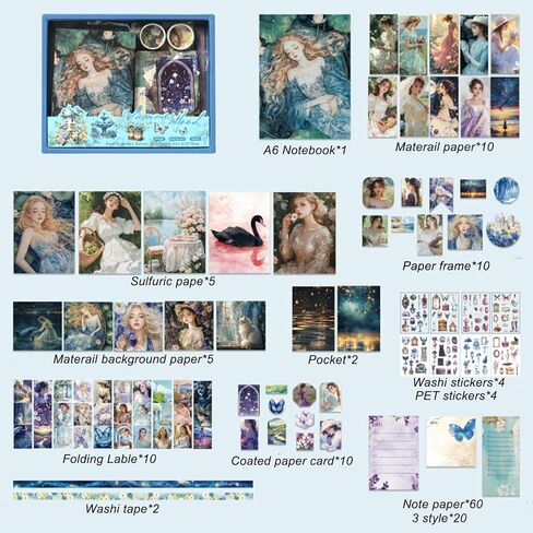 Scrapbooking Supplies Kit, Vintage People Aesthetic Scrapbook Kit, Junk Journal Supplies with Scrapbook Paper, Scrapbook Stickers, A6 Grid Notebook, Stationery, Journaling Supplies for DIY Art Craft in Kuwait