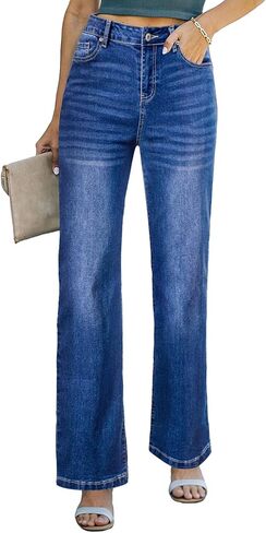 Sidefeel Women's Wide Leg Jeans Casual High Waisted Straight Stretch Denim Pants with Pockets in Saudi Arabia