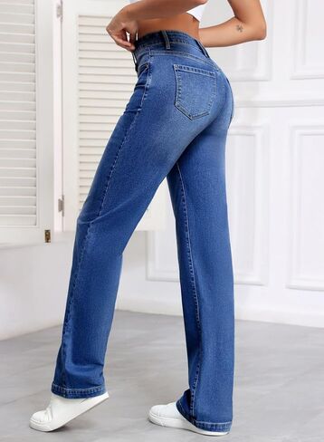 Sidefeel Women's Wide Leg Jeans Casual High Waisted Straight Stretch Denim Pants with Pockets in Saudi Arabia
