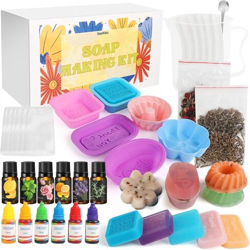Dewiitine DIY Soap Making Kit, Soap Kit with Soap Mold Melt and Pour Soap Base Fragrances Dried Flowers Glitter Soap Colorant DIY Craft Kit for Adults Beginners in Saudi Arabia