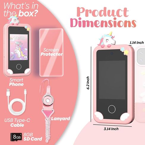 Kids Smart Phone Toy for Boys & Girls Ages 3–9 – 2.8" Touchscreen, Dual Camera, 16 Learning Games, Music Player, 8GB SD Card, No WiFi Needed, Montessori Gift for Toddlers, Birthday & Holiday Present in Saudi Arabia
