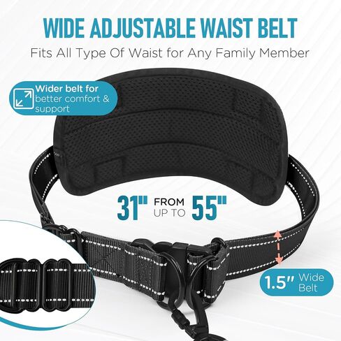 Heavy Duty Hands Free Double Dog Leash for Large Medium Breeds, 6-8ft Reflective Strong Nylon Bungee Leash with No-Tangle Design, Wide Waist Belt, 4 Padded Handles in Saudi Arabia