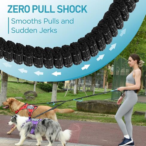 Heavy Duty Hands Free Double Dog Leash for Large Medium Breeds, 6-8ft Reflective Strong Nylon Bungee Leash with No-Tangle Design, Wide Waist Belt, 4 Padded Handles in Saudi Arabia