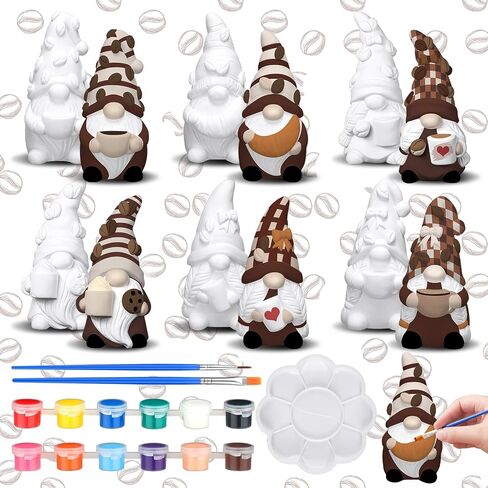 Eersida 6 Sets Fall Gnome Ready to Paint Your Own Autumn Decor 3D Statues 4'' DIY Unpainted Ceramics Fall Gnome Figurines Kit Blank Paintable Ceramic Classroom Craft Thanksgiving Autumn Decoration in Saudi Arabia