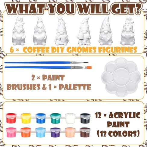 Eersida 6 Sets Fall Gnome Ready to Paint Your Own Autumn Decor 3D Statues 4'' DIY Unpainted Ceramics Fall Gnome Figurines Kit Blank Paintable Ceramic Classroom Craft Thanksgiving Autumn Decoration in Saudi Arabia