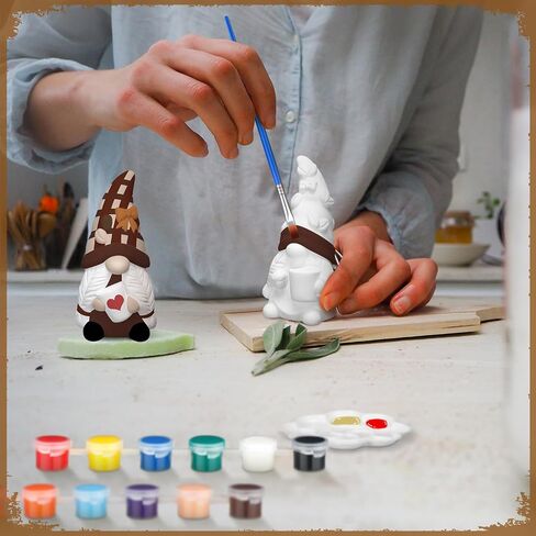 Eersida 6 Sets Fall Gnome Ready to Paint Your Own Autumn Decor 3D Statues 4'' DIY Unpainted Ceramics Fall Gnome Figurines Kit Blank Paintable Ceramic Classroom Craft Thanksgiving Autumn Decoration in Saudi Arabia