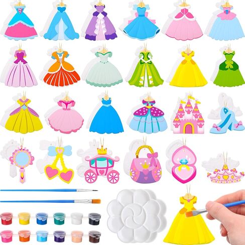 24 Set Princess DIY Painting Kit Ceramic to Paint Your Own Princess Dress Castle Statues Unpainted Plaster Figurines Brushes Acrylic Paints Bags Party Favor for Adults Girls Baby Shower in Saudi Arabia