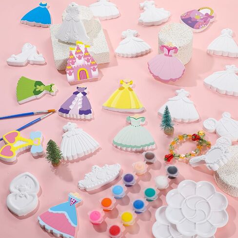 24 Set Princess DIY Painting Kit Ceramic to Paint Your Own Princess Dress Castle Statues Unpainted Plaster Figurines Brushes Acrylic Paints Bags Party Favor for Adults Girls Baby Shower in Saudi Arabia