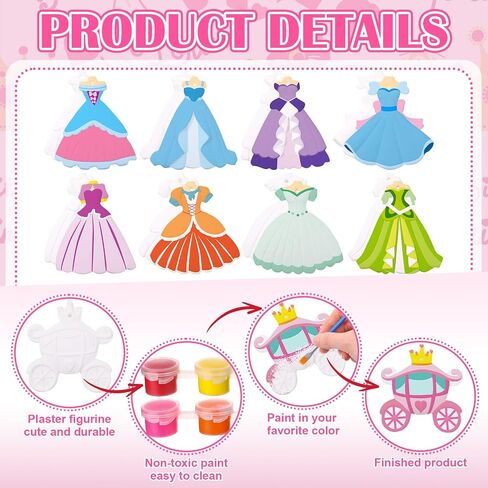24 Set Princess DIY Painting Kit Ceramic to Paint Your Own Princess Dress Castle Statues Unpainted Plaster Figurines Brushes Acrylic Paints Bags Party Favor for Adults Girls Baby Shower in Saudi Arabia