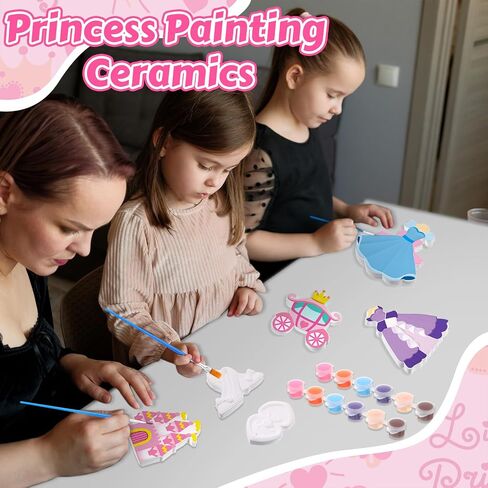 24 Set Princess DIY Painting Kit Ceramic to Paint Your Own Princess Dress Castle Statues Unpainted Plaster Figurines Brushes Acrylic Paints Bags Party Favor for Adults Girls Baby Shower in Saudi Arabia