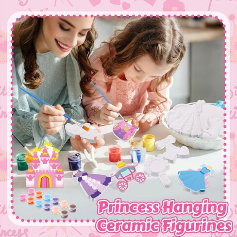 24 Set Princess DIY Painting Kit Ceramic to Paint Your Own Princess Dress Castle Statues Unpainted Plaster Figurines Brushes Acrylic Paints Bags Party Favor for Adults Girls Baby Shower in Saudi Arabia
