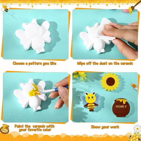 Geelin 18 Set Bee DIY Painting Kit Summer Ceramic to Paint Your Own Bee Statues Unpainted Plaster Figurines Brushes Acrylic Paints Bags Party Favor for Adults in Saudi Arabia