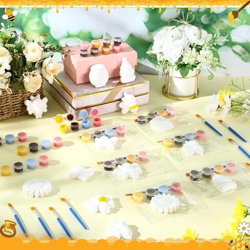 Geelin 18 Set Bee DIY Painting Kit Summer Ceramic to Paint Your Own Bee Statues Unpainted Plaster Figurines Brushes Acrylic Paints Bags Party Favor for Adults in Saudi Arabia