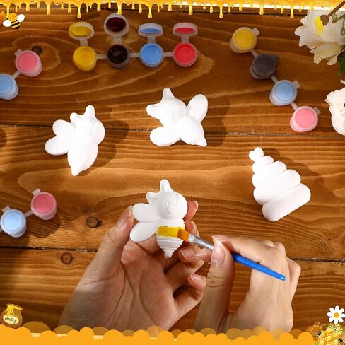 Geelin 18 Set Bee DIY Painting Kit Summer Ceramic to Paint Your Own Bee Statues Unpainted Plaster Figurines Brushes Acrylic Paints Bags Party Favor for Adults in Saudi Arabia