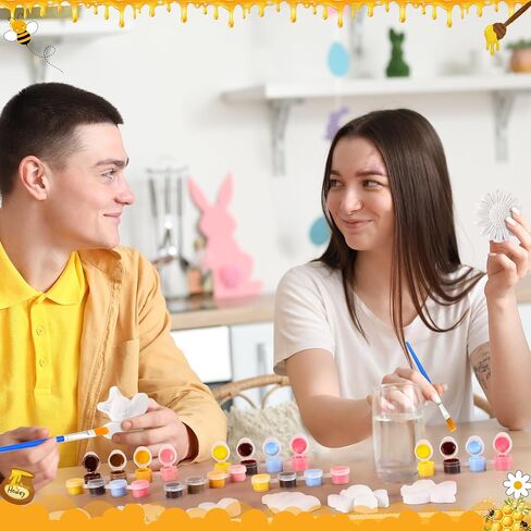 Geelin 18 Set Bee DIY Painting Kit Summer Ceramic to Paint Your Own Bee Statues Unpainted Plaster Figurines Brushes Acrylic Paints Bags Party Favor for Adults in Saudi Arabia
