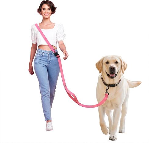 Hands Free Dog Leash,Galaxy Reflective Crossbody Leash, 6–9.5 ft Adjustable Heavy Duty Waist Belt for Medium and Large Dogs Walking,Running,Jogging,Training,Night Walking （290cm, Black in Kuwait