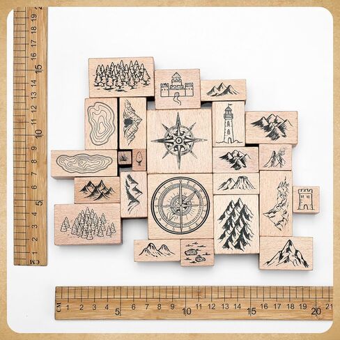 Marspark 24 PCS Compass Mountains Stamp Combo Map Making Rubber Stamp Stamps Compass Outdoor Scenery Stamps لمغامرات آر بي جي ، ورواية القصص ، والمشاريع الإبداعية in Kuwait