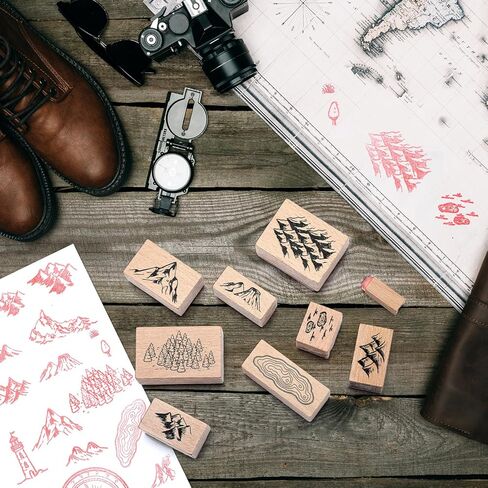 Marspark 24 PCS Compass Mountains Stamp Combo Map Making Rubber Stamp Stamps Compass Outdoor Scenery Stamps لمغامرات آر بي جي ، ورواية القصص ، والمشاريع الإبداعية in Kuwait