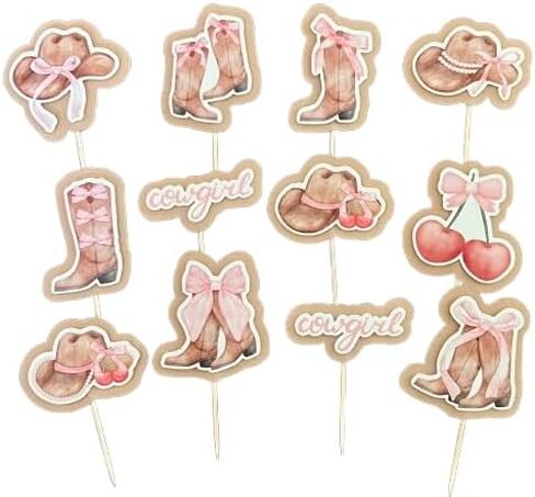 Cowgirl Party Cupcake Toppers, Western Theme Cake Decorations, Pink, Cream and Brown, Set of 12 in Saudi Arabia