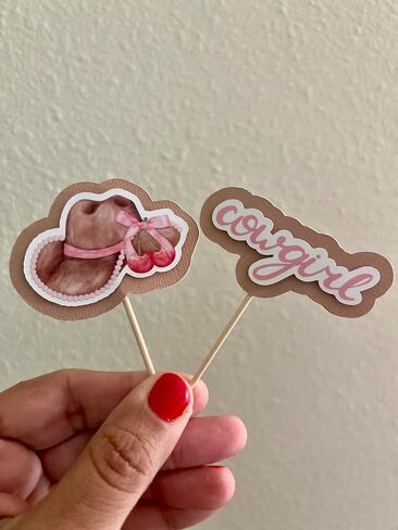 Cowgirl Party Cupcake Toppers, Western Theme Cake Decorations, Pink, Cream and Brown, Set of 12 in Saudi Arabia