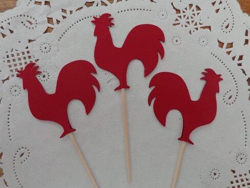Red Rooster Cupcake Toppers - Farmhouse Rooster (Set of 12) in Saudi Arabia